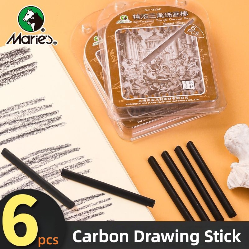 Sketching Charcoal Set - แท่งถ่านสำหรับวาดภาพรูปสามเหลี่ยม, แท่งถ่านแบบแท่ง, ชุดดินสอถ่าน (ชุด 6 ชิ้น)