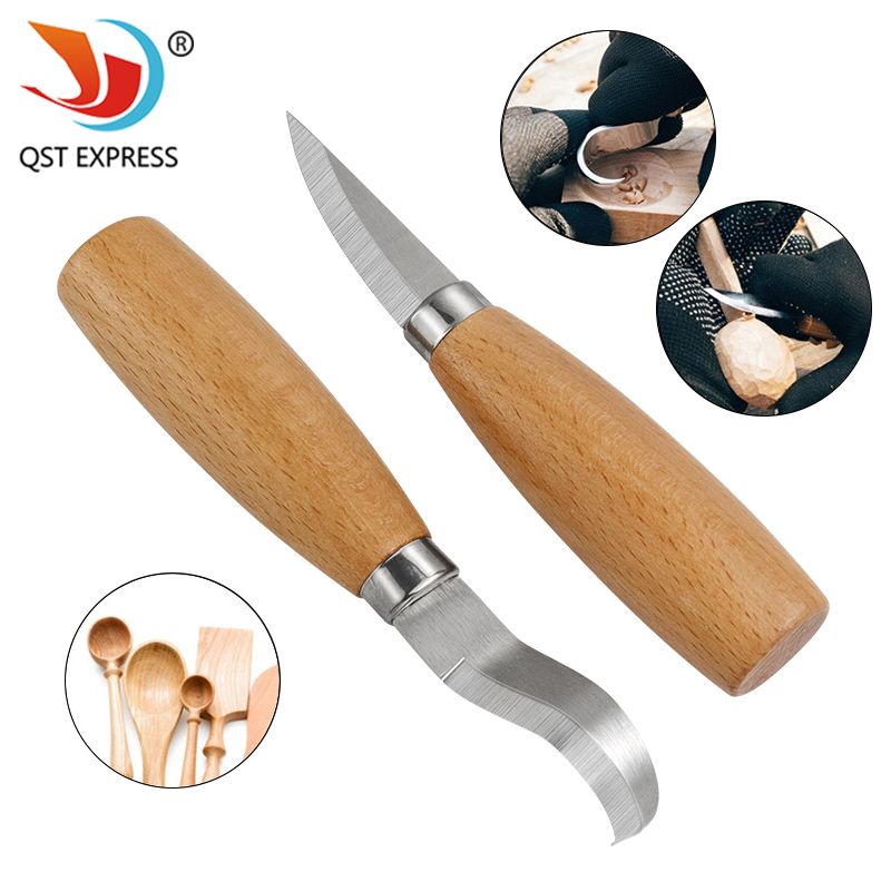 Art Craft Wood - มีดแกะสลักเหล็กสแตนเลส ด้ามไม้บีช มีดโค้งตรง มีดตัดไม้ ชุดเครื่องมือแกะสลักงานไม้