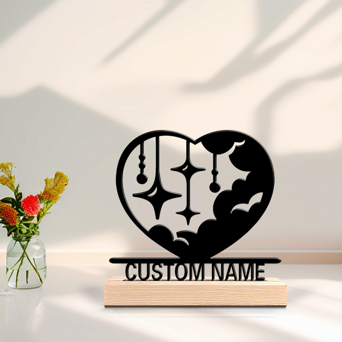 Art Craft Wood - งานศิลปะโลหะรูปเมฆรัก 1 ชิ้น ตกแต่งด้วยข้อความตามสั่ง พร้อมฐานไม้ สำหรับเป็นของขวัญให้เด็กผู้หญิง
