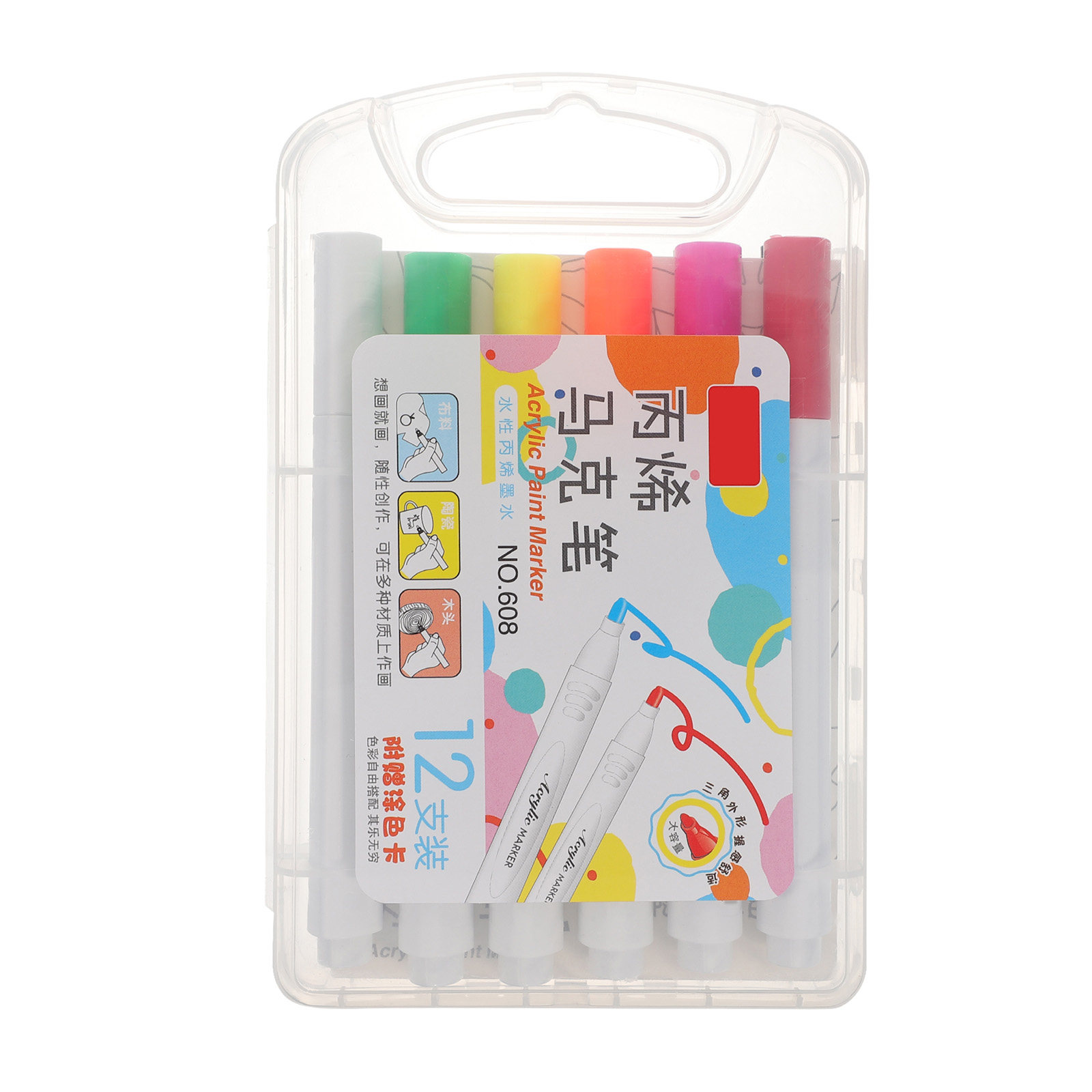 Art Craft Doodle - ปากกาสีอะคริลิก 12 ด้าม หัวเล็ก สำหรับวาดภาพ ระบายสี
