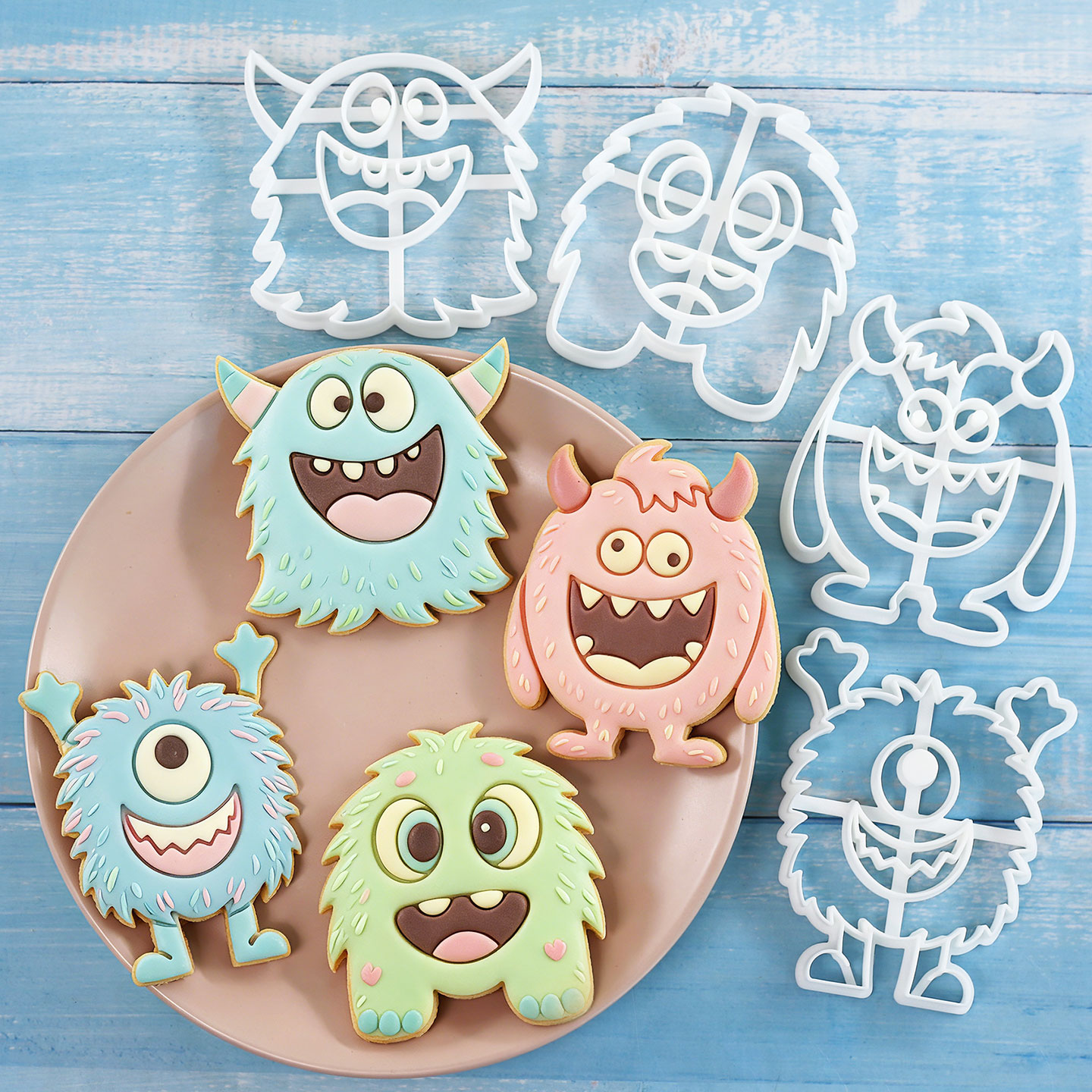 Art Craft Party - 1 ชิ้น/4 ชิ้น ตัวตัดคุกกี้รูปมอนสเตอร์ขนาดใหญ่ 3 มิติ