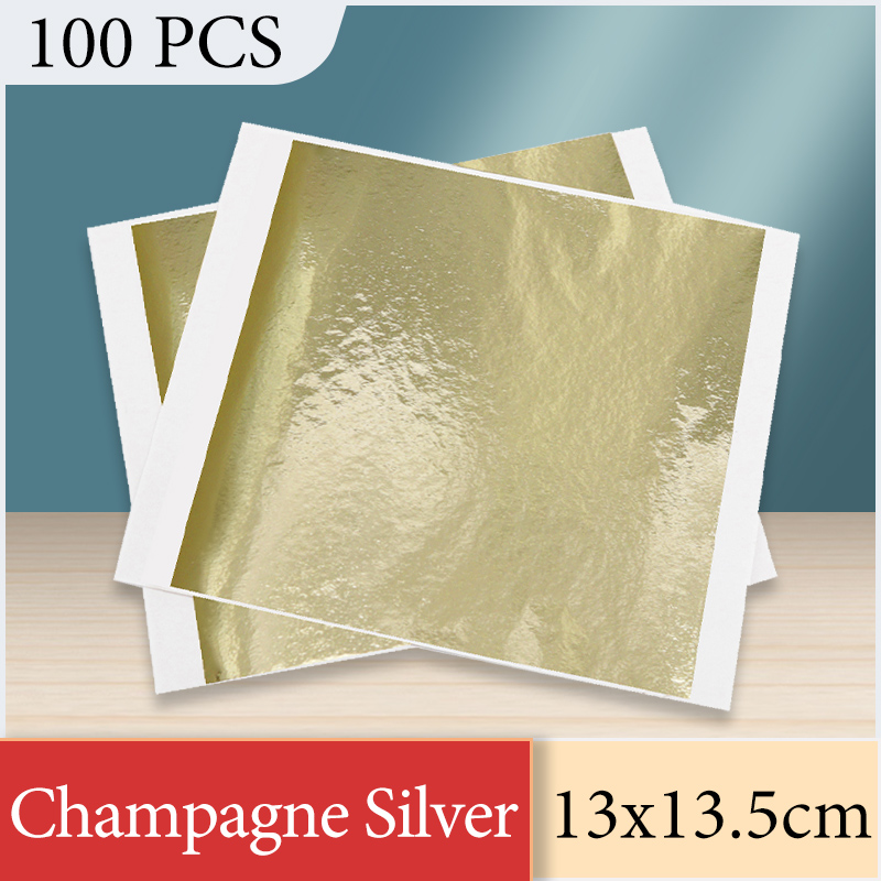 Art Craft Birthday Party - 13x13.5 ซม.แชมเปญเงินฟอยล์กระดาษ Gold Leaf แผ่นศิลปะเฟอร์นิเจอร์ตกแต่งเล็บภาพวาด Gilding