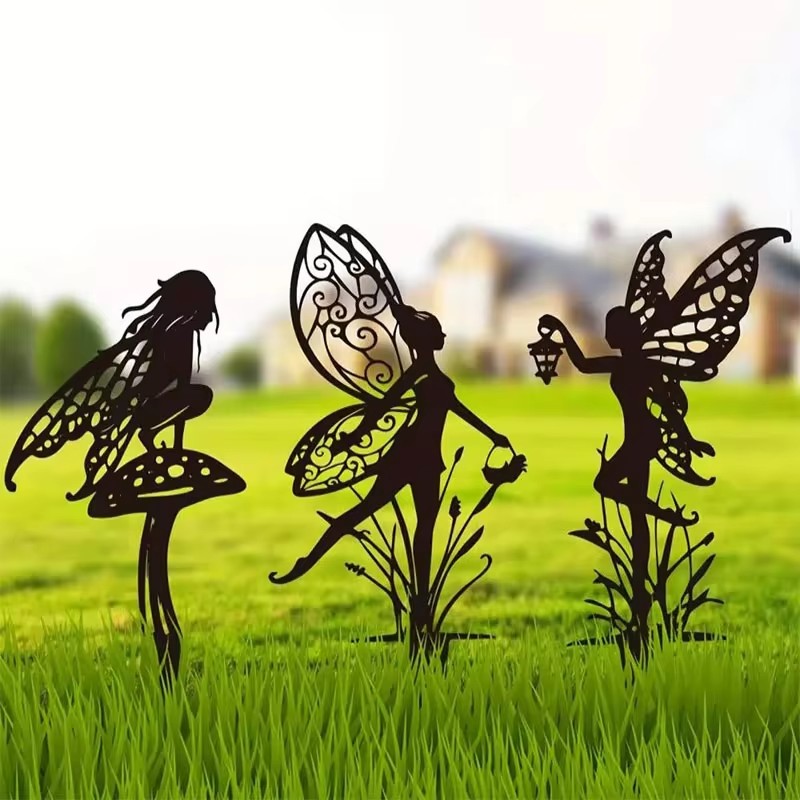 Art And Craft Exclusives - งานฝีมือเหล็กตกแต่งสวนกลางแจ้ง รูปนางฟ้าดอกไม้ สำหรับระเบียง สนามหญ้า และลานกลางแจ้งขนาดใหญ่