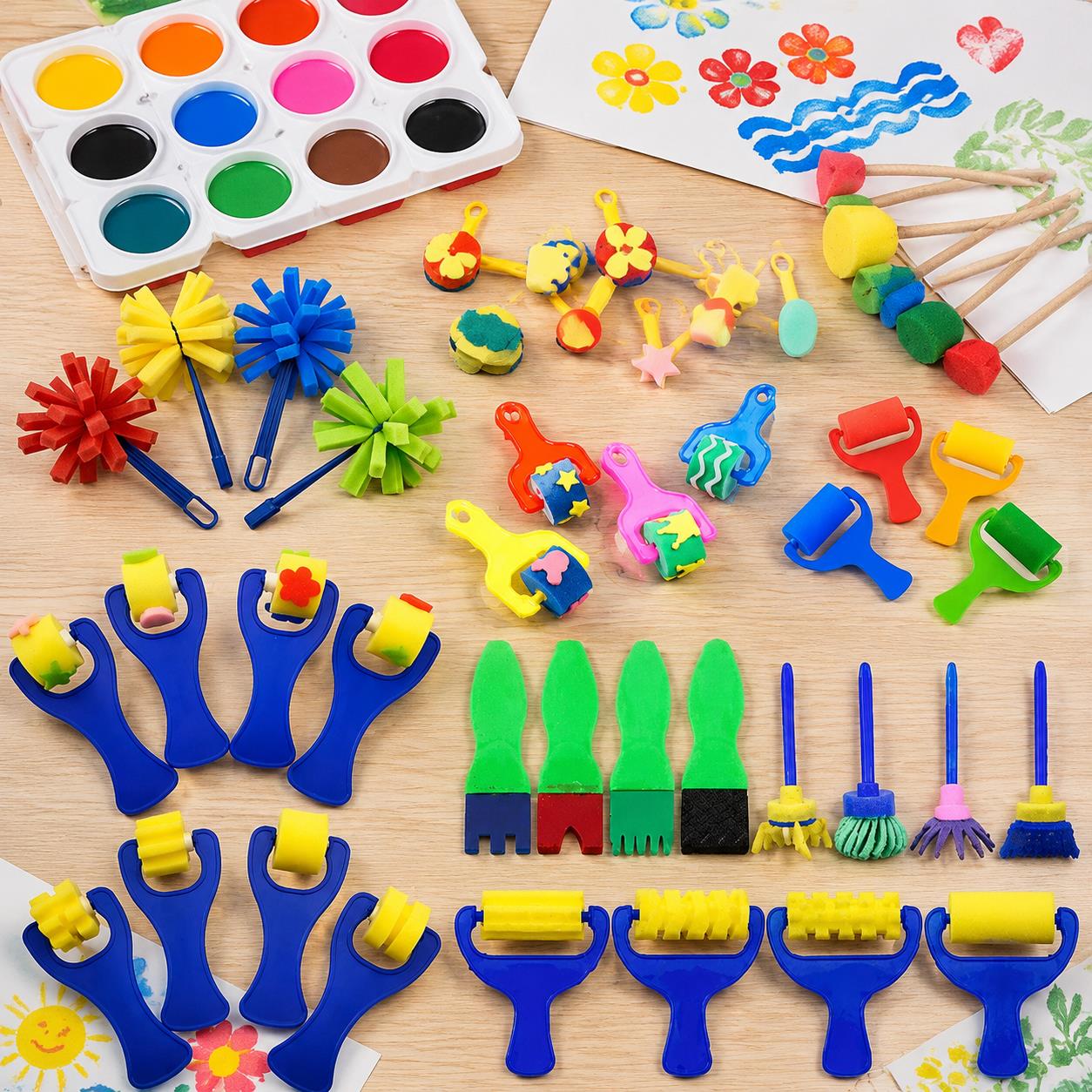 Art And Craft Studio - ชุดฟองน้ำและแปรงทาสีแบบรวม – ฟองน้ำหลากหลายขนาด 12/22/30/48 ชิ้น สำหรับสตูดิโอศิลปะ